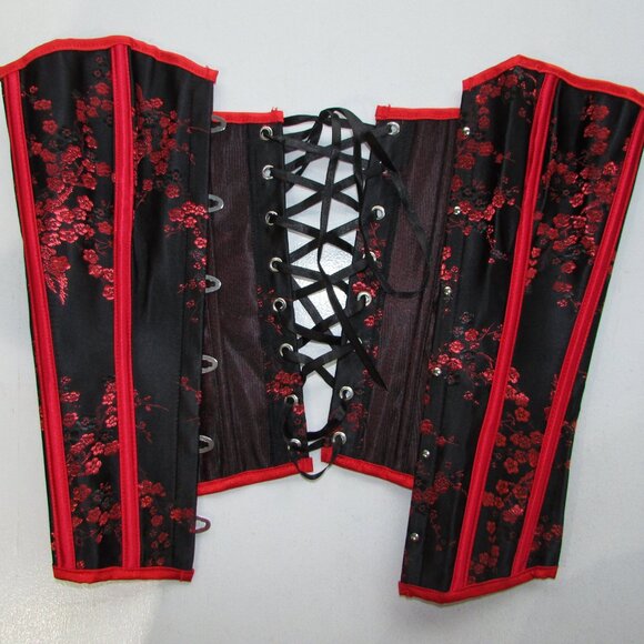 Black Red Asian Themed Boned Corset Set - NEW - Picture 7 of 7